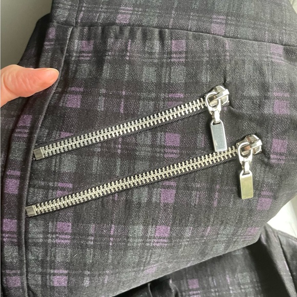 Joseph Ribkoff Plaid Skinny Pants Black Purple Zip Detail High Waist Size 8 - Picture 9 of 10